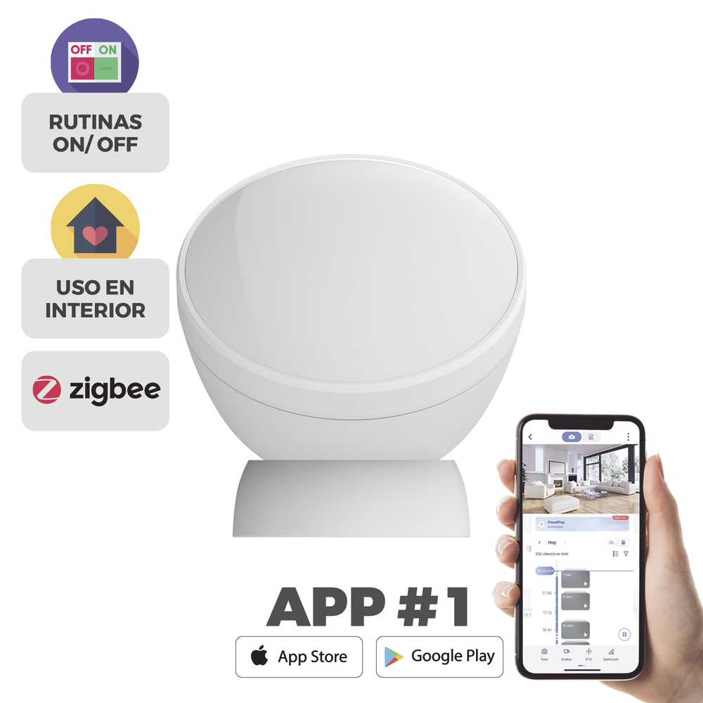 Sensor de Movimiento PIR / Inmunidad para Mascotas / Zigbee 3.0 / Alcance 7 m (23 ft) / Batería 3 Años / Ángulo 360° | SIERRA STORE