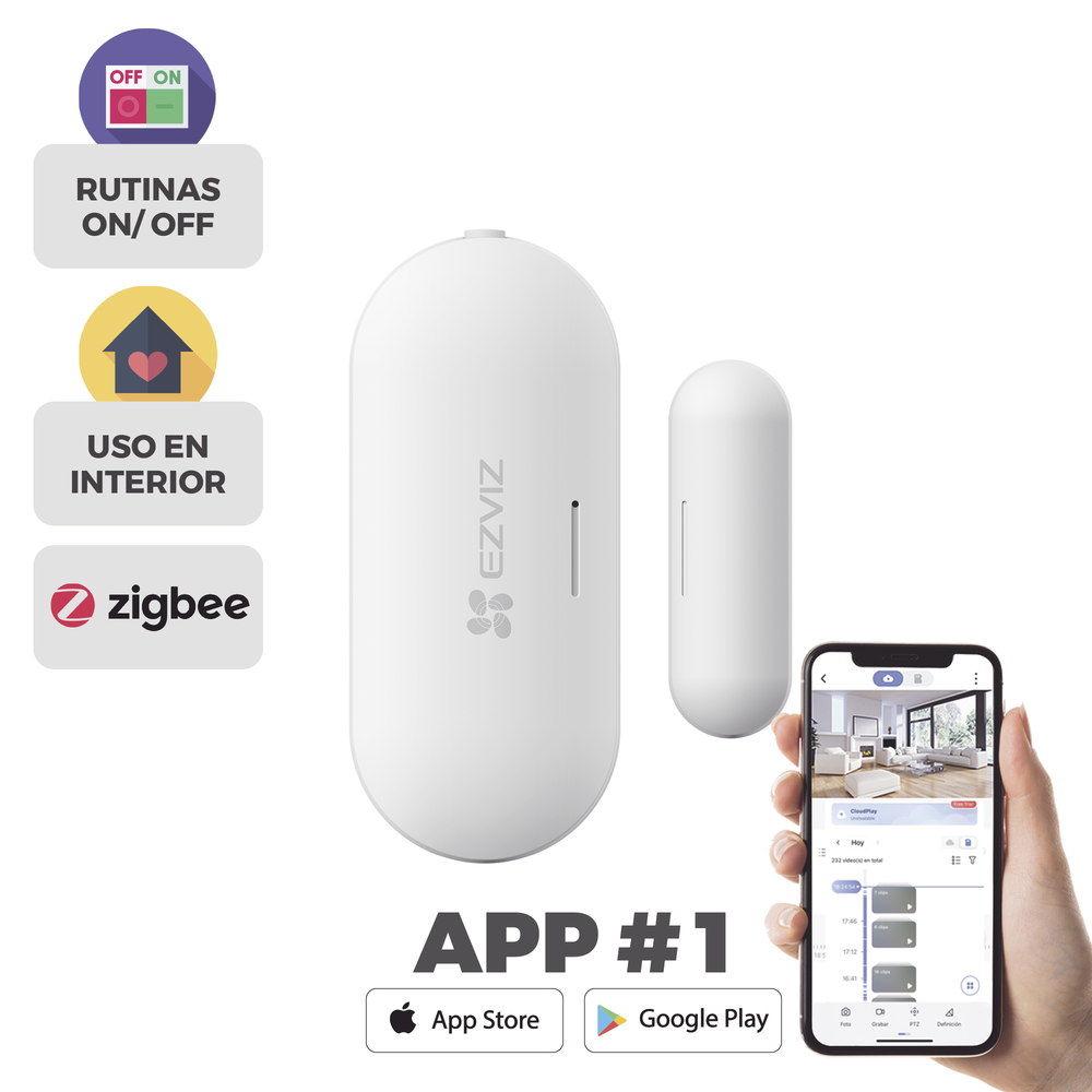 Sensor de Contacto Magnético Inalámbrico / Zigbee / Separación de Alarma 25 mm ± 5 mm / Autonomía 3 Años / Uso Interior / 53.5 x 22.5 | SIERRA STORE