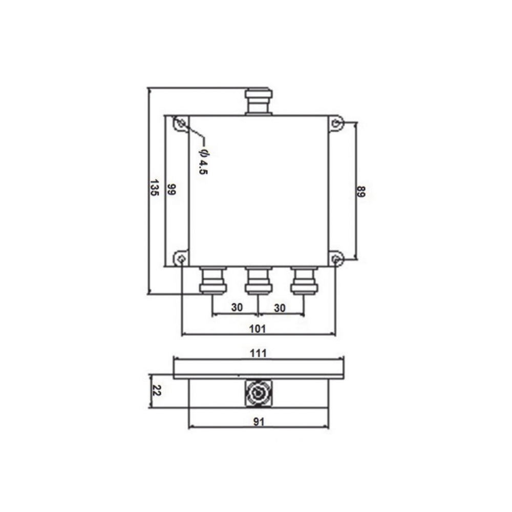 Divisor de potencia Wilkinson / 3 vías / 694-2700 MHz / 50W / PIM -154 dBc / Conectores 4.3-10 | SIERRA STORE