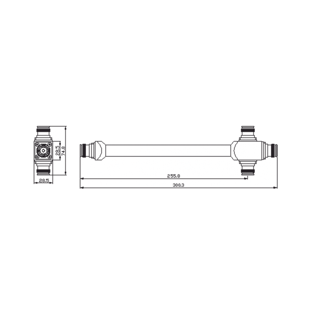 Divisor reactivo de 3 vías / 575-2700 MHz / 300W / PIM -161 dBc / 4.3-10 IP68 / 1.5 pies | SIERRA STORE