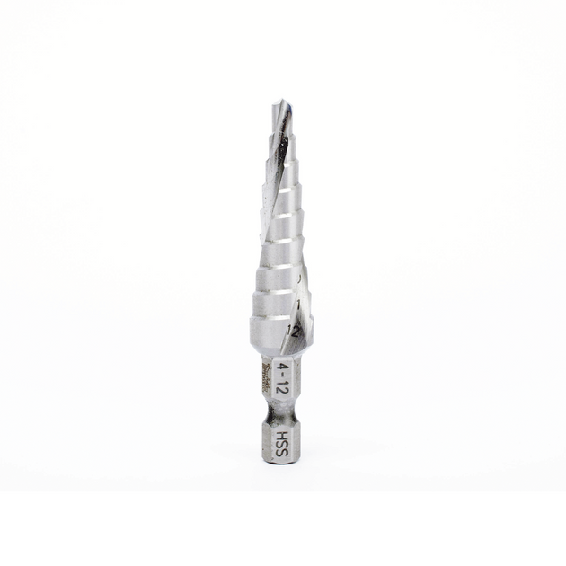 Broca escalonada espiral de hss 4-12 mm, zanco de 1/4" hexagonal, blister con una pieza. | SIERRA STORE
