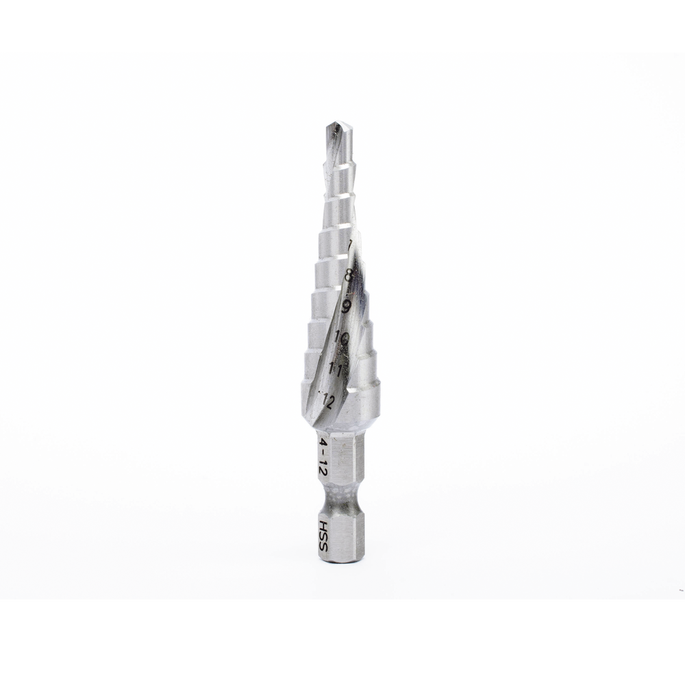 Broca escalonada espiral de hss 4-12 mm, zanco de 1/4" hexagonal, blister con una pieza. | SIERRA STORE