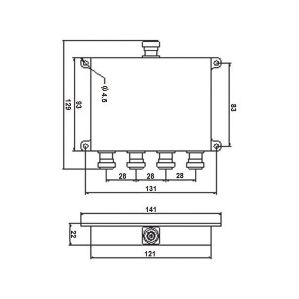 Divisor de Potencia Wilkinson / 4 Vías / 694-2700 MHz / 50W / PIM -154 dBc / IP64 | SIERRA STORE