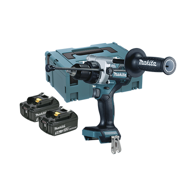 Taladro combinado BL 18 V LXT 5.0 Ah 130 Nm. Incluye 2 baterías 5.0 Ah, cargador rápido y maletín Makpac. - MAKITA