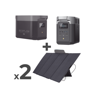 Kit de Estación de Energía Portátil 2048Wh + Batería Externa 2048Wh + 2 Paneles Solares Flexibles 400W (4096Wh, 800W Total...