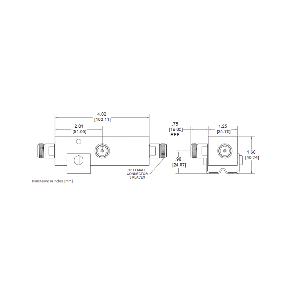 Separador de señal RF / División 2:1 / 350-5930 MHz / 500W promedio / PIM -161 dBc / IP67 / Tipo N | SIERRA STORE