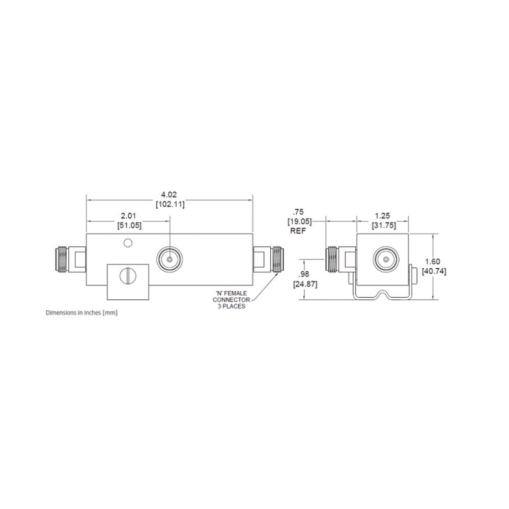Separador RF / 3:1 Tap 4.8dB / 350-5930MHz / 500W / -161dBc PIM / N Hembra / IP67 / 380g | SIERRA STORE