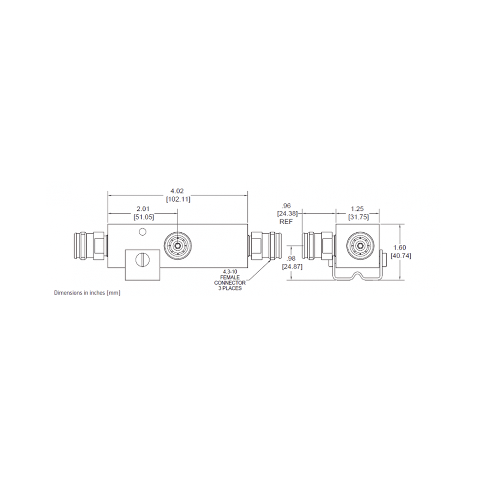 Separador RF / 6 dB Tap 4:1 / 350-5930 MHz / 500 W Promedio / PIM -161 dBc / Conectores 4.3-10 Hembra / IP67 / 380 g | SIERRA STORE