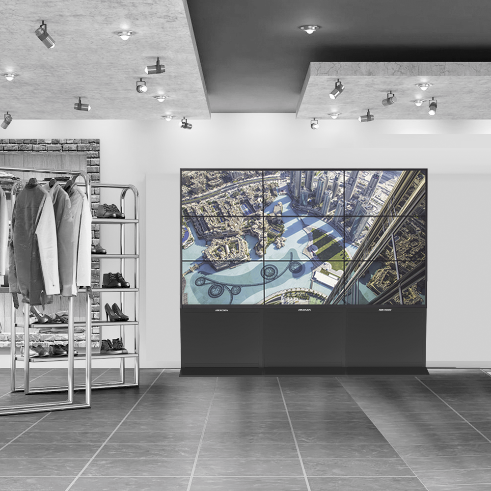 HIKVISION - DS-CW3X3LUY-55 - Kit Videowall Comercial 3X3 / Incluye 9 Pantallas 55" / 3 Controladores de 2 Entradas HDMI / Base de Piso