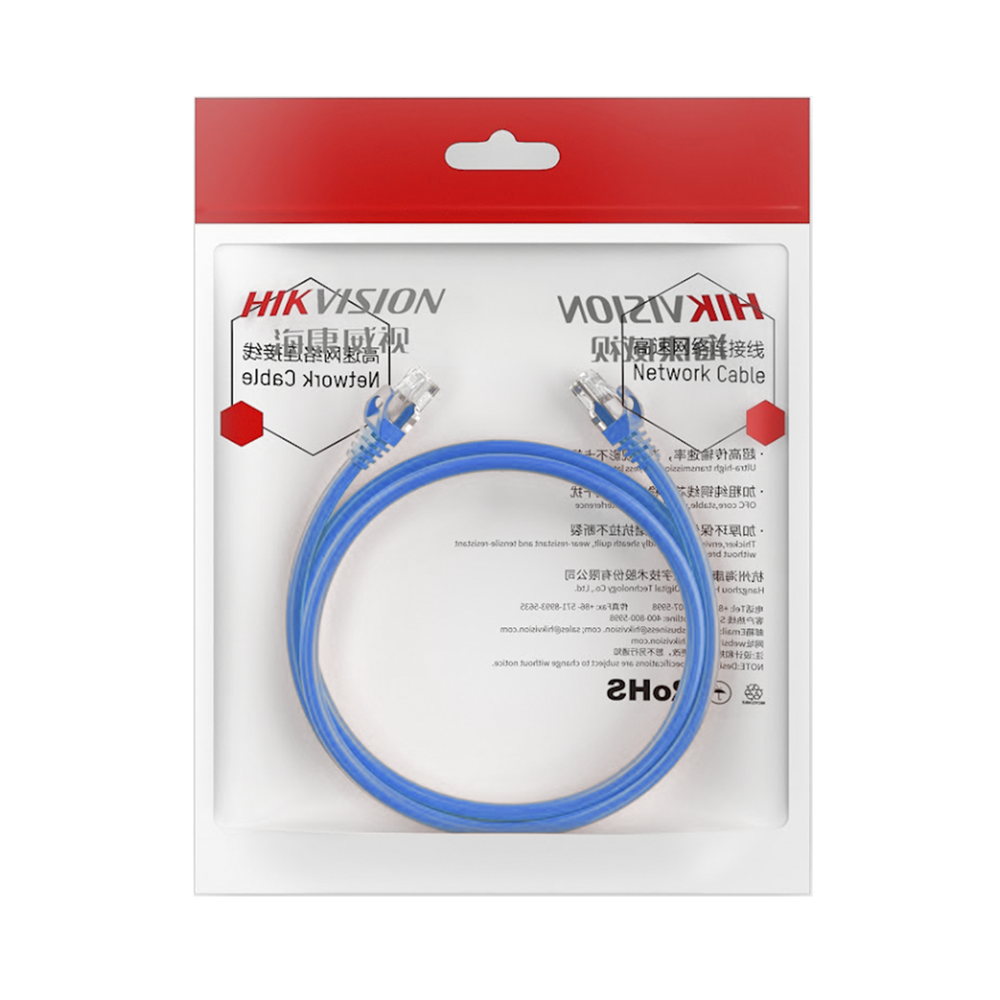 HIKVISION DS-1NP6UEC0-050-B - Cable de Parcheo / UTP / Cat. 6 (24 AWG) / 0.50 Metros (1.64 Pies) / Color Azul / PoE+ / Interior | SIERRA STORE