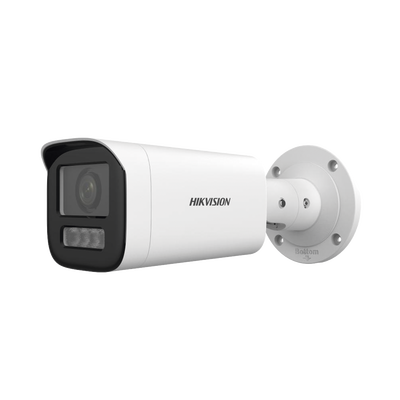 Bala IP 4 Megapíxel / Lente Motorizado 2.8 a 12 mm / Dual Light (50 mts IR + 50 mts Luz Blanca) / ACUSENSE Lite / Microfono Integrado / Exterior IP67 / WDR 120 dB / PoE  / Micro SD / Alarmas I/O