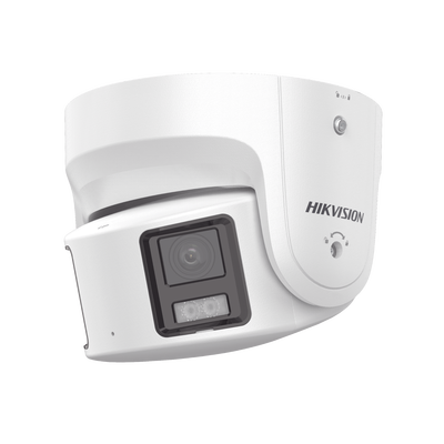 [PROTECCIÓN ACTIVA] Turret IP Panorámica 8 Megapíxel / 2 Lentes 4 mm (180°) / Imagen a Color 24/7 (ColorVu) / PoE / WDR 13...