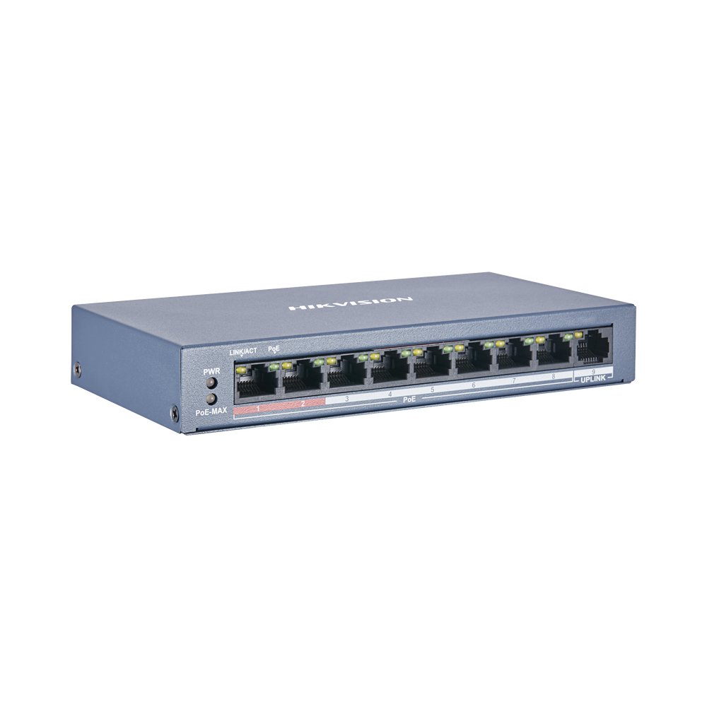 HIKVISION DS-3E0109P-E/M(B) - Switch PoE+ / No Administrable / 8 Puertos 10/100 Mbps PoE+ / 1 Puerto 100 Mbps Uplink / PoE hasta 250 | SIERRA STORE