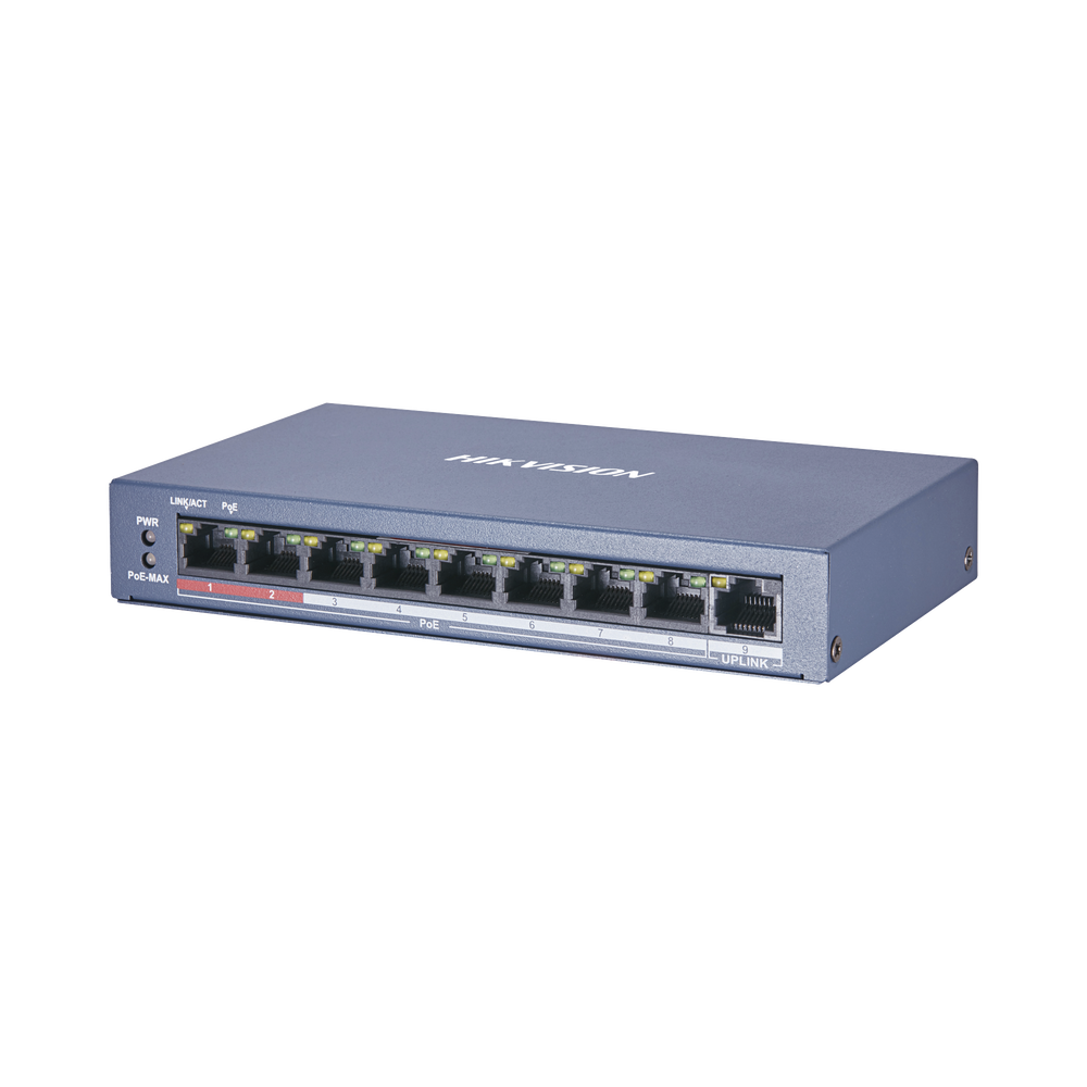 HIKVISION DS-3E0109P-E/M(B) - Switch PoE+ / No Administrable / 8 Puertos 10/100 Mbps PoE+ / 1 Puerto 100 Mbps Uplink / PoE hasta 250 | SIERRA STORE