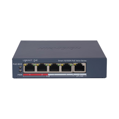 Switch PoE+ / Monitoreable / 4 Puertos 10/100 Mbps PoE+ / 1 Puerto 10/100 Mbps Uplink / Configuración Nube Hik-PartnerPro / M