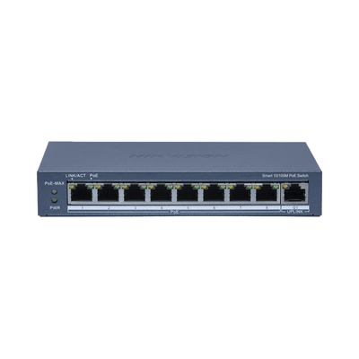 Switch PoE+ / Monitoreable / 8 Puertos 10/100 Mbps PoE+ / 1 Puerto 1000 Mbps Uplink /  Configuración Nube Hik-Partner Pro ...