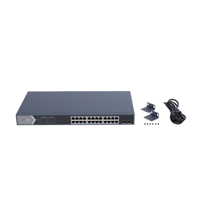 Switch Gigabit PoE+ / Administrable / 24 Puertos 1000 Mbps PoE+ / 2 Puertos SFP / Configuración Remota desde Hik-PartnerPr...