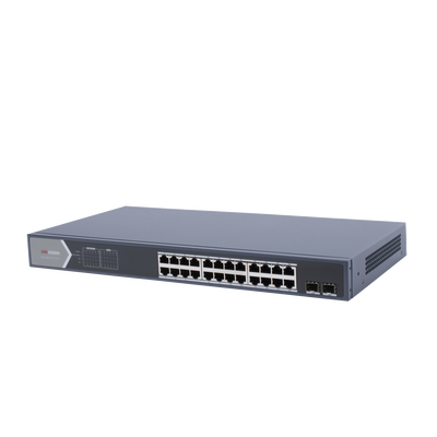 Switch Gigabit PoE+ / Administrable / 24 Puertos 1000 Mbps PoE+ / 2 Puertos SFP / Configuración Remota desde Hik-PartnerPr...