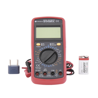 KIT Multímetro Digital DT9205A 600 Vcc /  Vca  CATII,  con Pantalla LCD. Incluye Batería ER-9V de 9V PRECISION - Vista 2