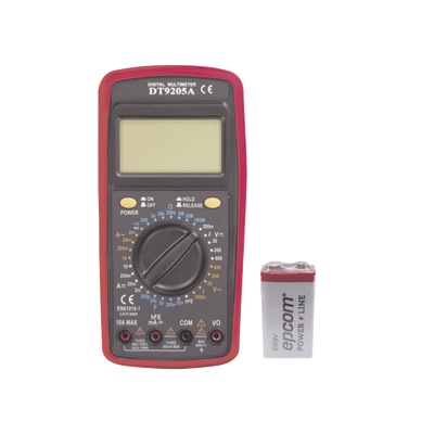 KIT Multímetro Digital DT9205A 600 Vcc /  Vca  CATII,  con Pantalla LCD. Incluye Batería ER-9V de 9V - PRECISION