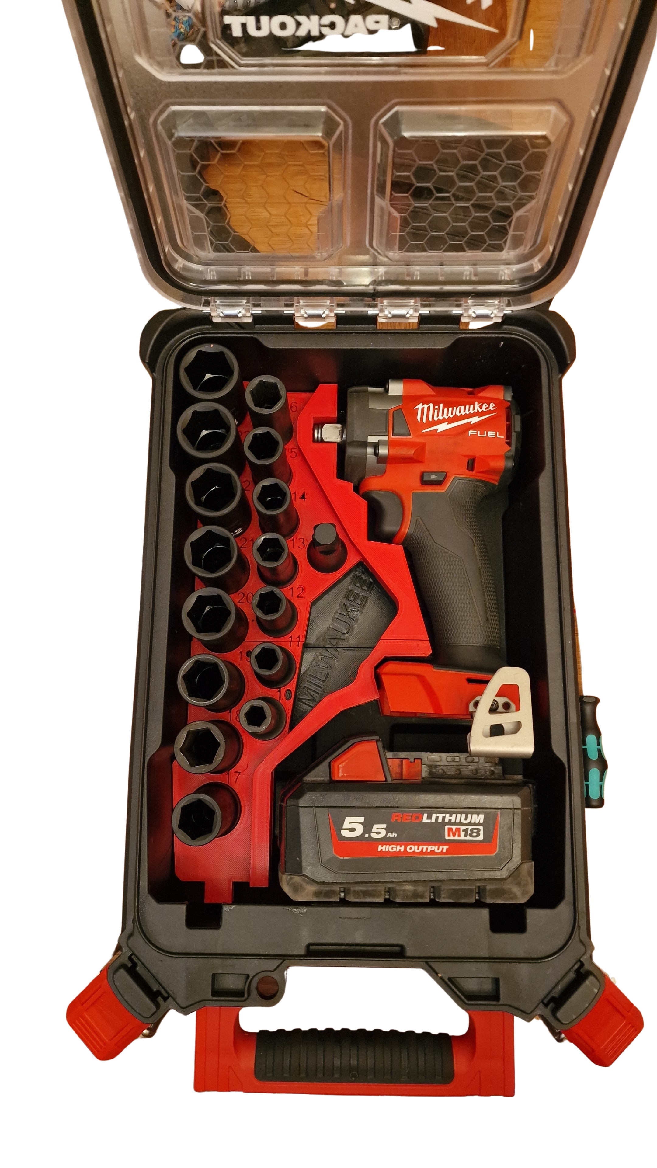 Inserto PACKOUT para Llave de Impacto Milwaukee M18 FIW2F12 + Set de Dados de Impacto 1/2" (16 piezas) - SIERRA STORE