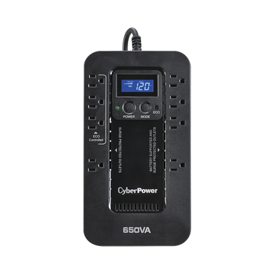 UPS de 650 VA/390 W, Topología Standby con Modo Ahorrador ECO, Entrada 120 Vca NEMA 5-15P, Con 8 Tomas NEMA 5-15R - CYBERP...