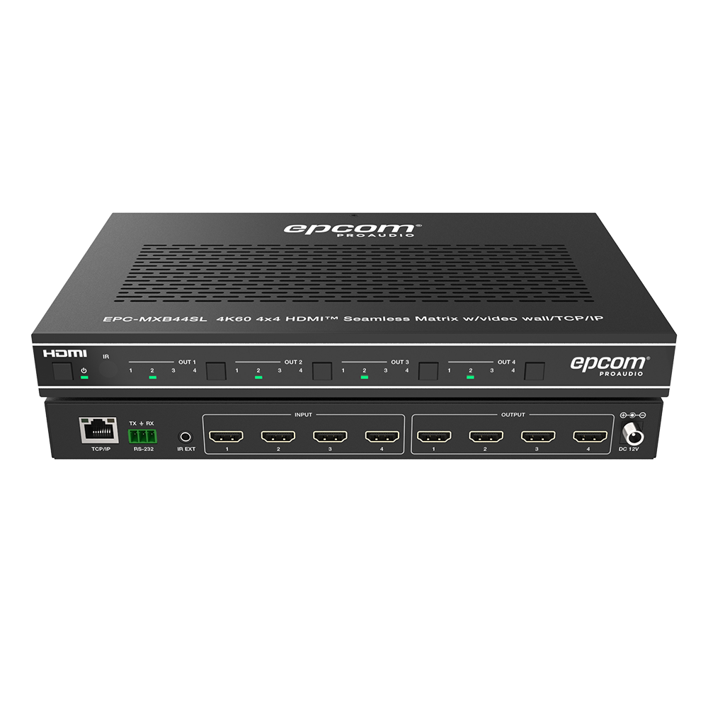 Matriz HDMI / 4×4 / Conmutación Sin Interrupciones / Video Wall 10 Modos / 4K@60Hz 4:4:4 / HDMI 2.0b / Control Web, IR, RS-232, TCP/IP | SIERRA STORE
