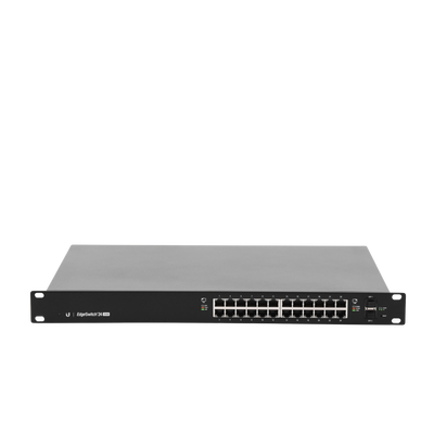 Switch EdgeMAX administrable de 24 puertos Gigabit con PoE+/PoE Pasivo 24V + 2 Puertos SFP, 250 W UBIQUITI - Vista 3
