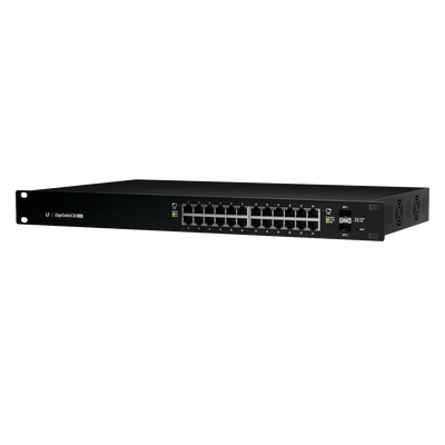 Switch EdgeMAX Administrable de 24 Puertos Gigabit con PoE+/PoE Pasivo 24V + 2 Puertos SFP, 500 W - UBIQUITI