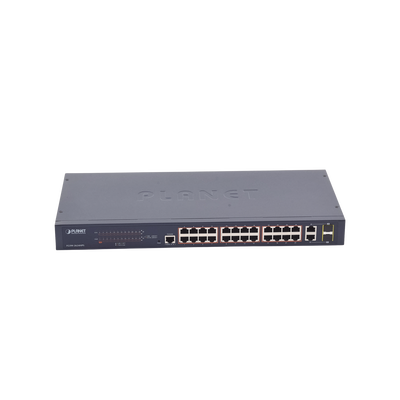 Switch administrable de 24 puertos 10/100TX PoE+ y 2 puertos combo TP/SFP Gigabit PLANET - Vista 2