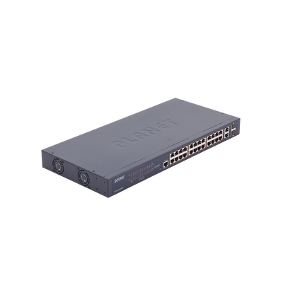 Switch administrable de 24 puertos 10/100TX PoE+ y 2 puertos combo TP/SFP Gigabit PLANET - Vista 3