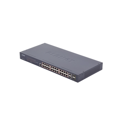 Switch administrable de 24 puertos 10/100TX PoE+ y 2 puertos combo TP/SFP Gigabit - PLANET
