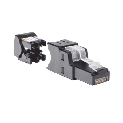 Plug RJ45 UTP, Instalación Recta, Terminación en Campo Certificable, Compatible con Cat5e, Cat6 y Cat6A, Color Negro PANDU...