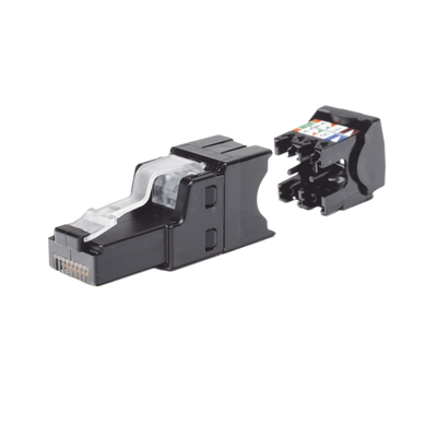 Plug RJ45 UTP, Instalación Recta, Terminación en Campo Certificable, Compatible con Cat5e, Cat6 y Cat6A, Color Negro PANDU...