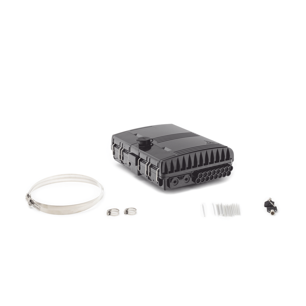 Cierre de Empalme FTTx / 24 Fusiones / Splitter 1x8 SC/APC / 16 Puertos Drop / IP65 / -40°C a +85°C | SIERRA STORE