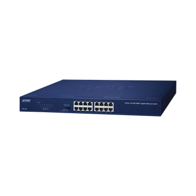 Switch No Administrable Gigabit de 16 Puertos 10/100/1000 Mbps, Con Modo Extendido Para Distancias de Hasta 200 m - PLANET