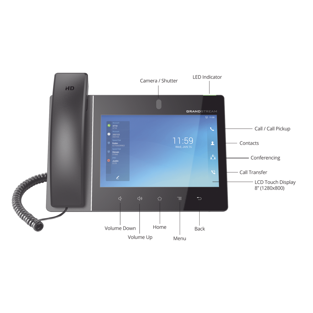 Video teléfono IP  empresarial Android con pantalla táctil (1280x800) hasta 16 líneas y 16 cuentas SIP | SIERRA STORE