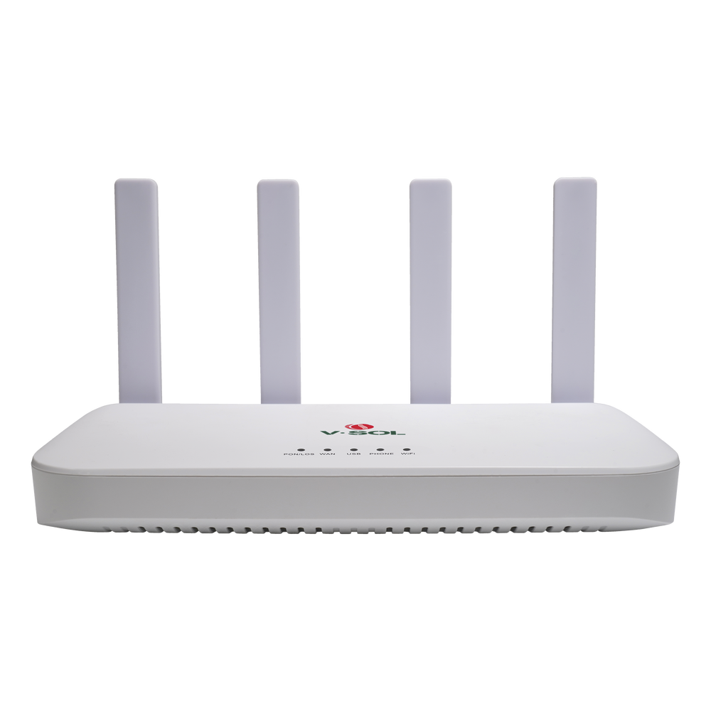 ONU XGSPON / Wi-Fi 6 / 1 Puerto RJ45 2.5 Gbps / 3 Puertos RJ45 1 Gbps / 1 FXS / 1 Puerto USB / 4 Antenas 5 dBi / 0.8 x 0.43 x 0.12 pies | SIERRA STORE