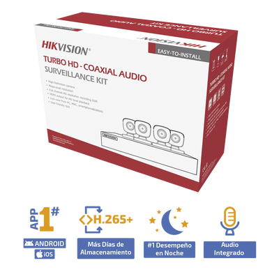 (MICRÓFONO INTEGRADO) KIT TURBOHD 5 Megapixel / DVR 4 Canales / 4 Cámaras Bala con Micrófono Integrado (exterior 2.8 mm) / Fuente de Poder / Accesorios de Instalación - Vista 2