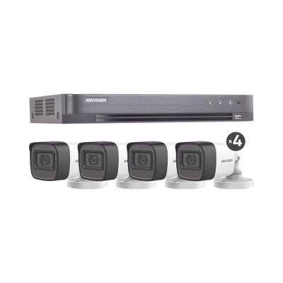 (MICRÓFONO INTEGRADO) KIT TURBOHD 5 Megapixel / DVR 4 Canales / 4 Cámaras Bala con Micrófono Integrado (exterior 2.8 mm) /...