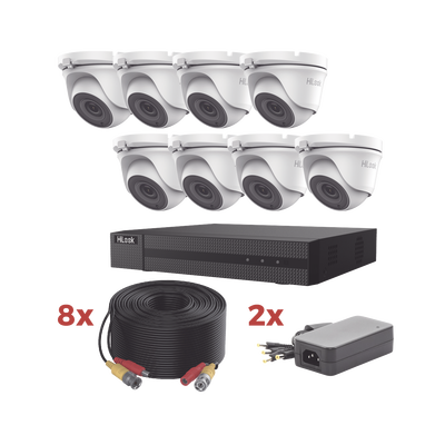 Kit TurboHD / DVR 8 Canales 1080p Lite / 8 Cámaras turret 1080p metalicas / 8 cables de 20 metros / 2 fuentes de 4 canales...