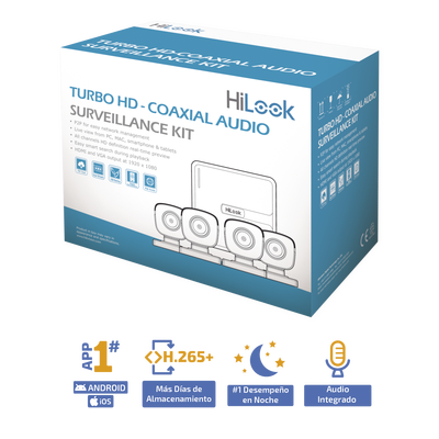 (MICRÓFONO Integrado) Kit TurboHD 1080p Lite / DVR 4 canales / Audio por Coaxitron / 4 Cámaras Bala de Policarbonato con M...