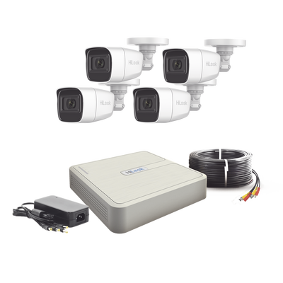 (MICRÓFONO Integrado) Kit TurboHD 1080p Lite / DVR 4 canales / Audio por Coaxitron / 4 Cámaras Bala de Policarbonato con M...