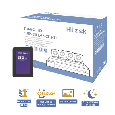 KIT TurboHD 1080p + SSD de 1 TB (1024 GB) / DVR 4 canales / 4 Cámaras Bala de Metal / Fuente de Poder / Accesorios de Inst...