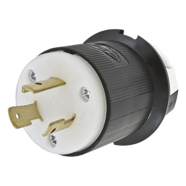 HUBBELL - HUB-HBL-2321 - Clavija Industrial con Bloqueo de Media Vuelta / 20 A 250 V CA / 2 Polos 3 Hilos / Color Blanco y Negro / Nema L6-20P.