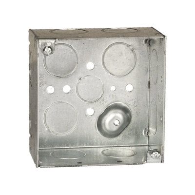 Caja Cuadrada Galvanizada  de 4 x 4" / Profundidad 2 1/8 / 11 Entradas de 3/4" y 1 de 1/2". - RACO