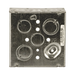 Caja Cuadrada Galvanizada  de 4" x 4", profundidad de 2 1/8". Cuenta con 10 KO de 1/2" y 6 TKO (1/2" - 3/4")) RACO - Vista 2