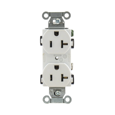Contacto Dúplex 20 A, 125 V,  2 Polos, 3 Hilos, Cableado Posterior y  Lateral, Color Blanco (Nema 5-20R). HUBBELL - Vista 2