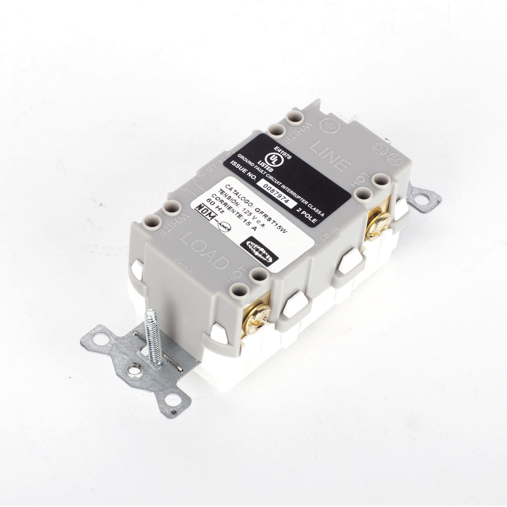 Contacto de Auto-verificación GFCI con Interruptor de Falla a Tierra de 15 A 125 V 2 Polos, 3 Hilos Color Blanco (Nema 5-15R), Grado | SIERRA STORE
