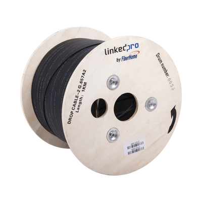 Carrete de 1 km de Fibra Óptica Drop, Interior/Exterior G.657A2 Monomodo de 2 Hilos (Bifibra), Diseñada para Fusionarse, D...